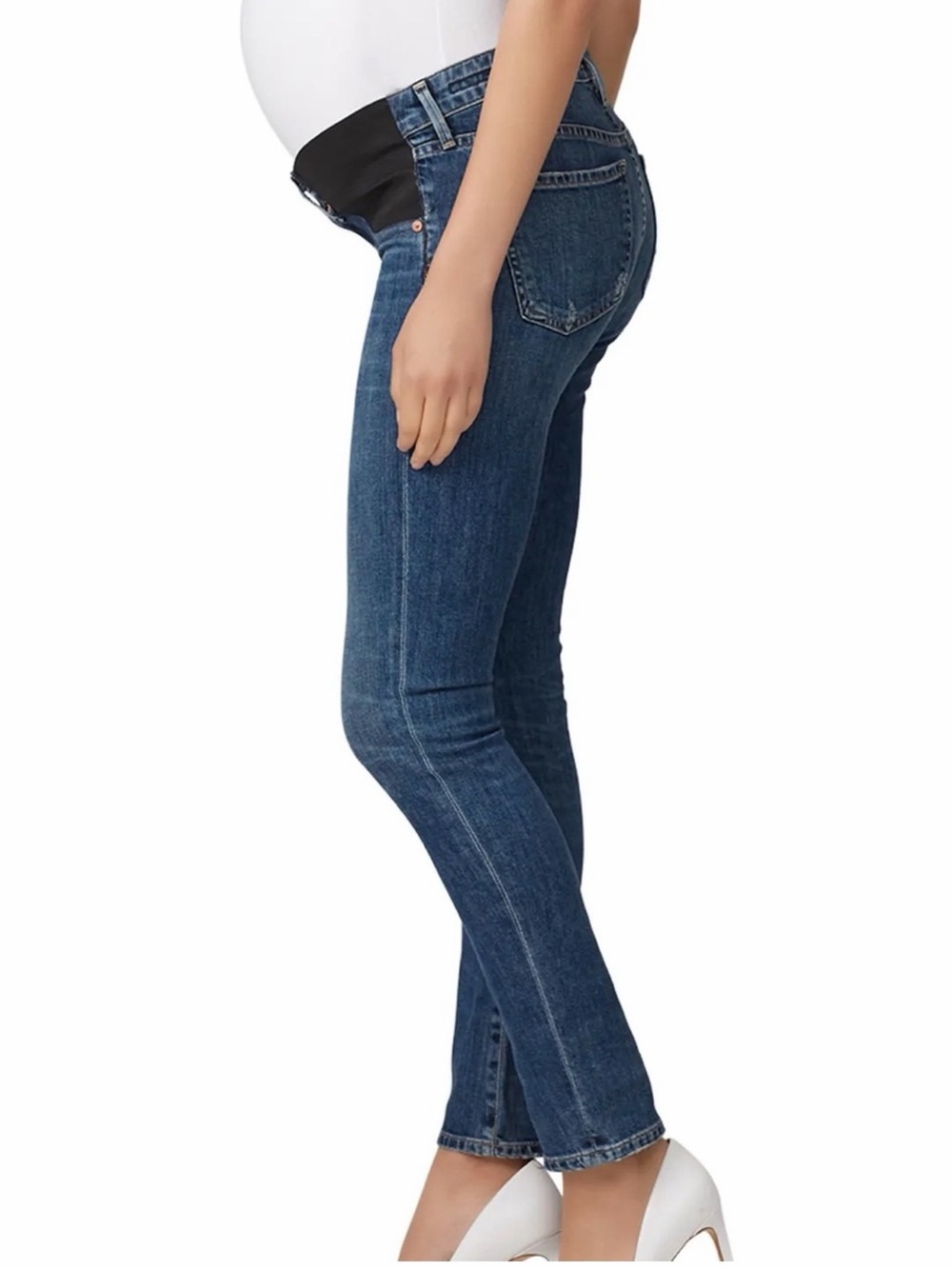 Citizens of Humanity Maternity Racer Jeans in Dark Blue with Stretch Panel